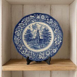 Vintage Liberty Blue Plate Independence Hall Staffordshire England 10"